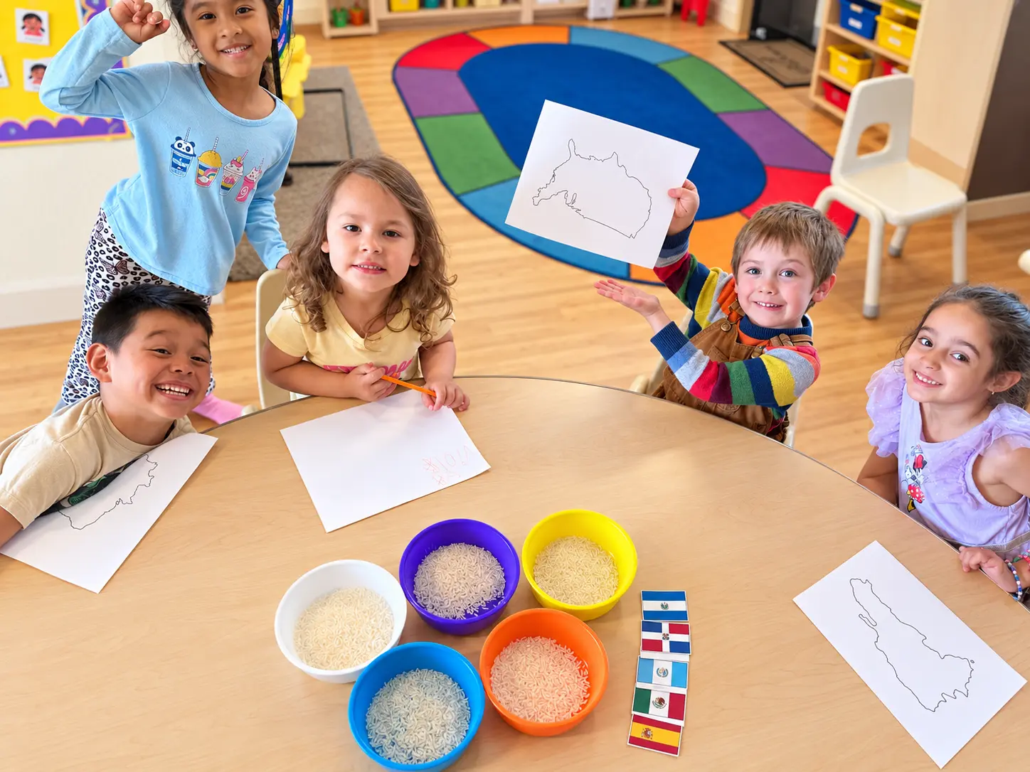 Preschool children learning about countries and cultures at Santa's Little Cloud