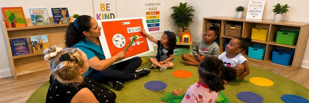 Children learning with a teacher at Santa's Little Cloud
